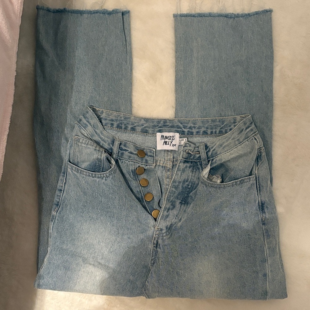 Princess Polly Light Blue High-Rise Straight Leg Jeans